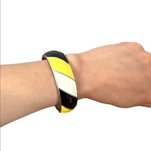 Yellow, Black, and White Acrylic and Metal Cuff Bracelet